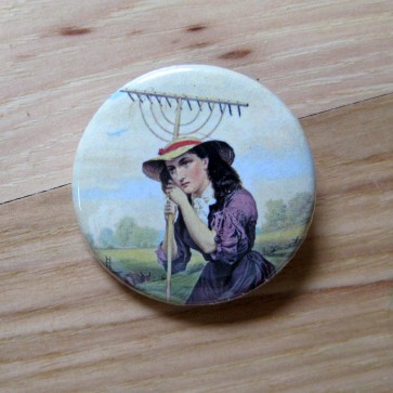 Contemplative Farm Lady Pinback Button